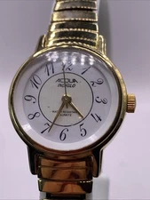 Acqua Indiglo Womens Vintage Stretch Band Silver Gold Quartz Watch New Battery