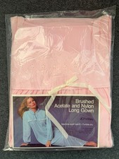 Vtg JCPenney Brushed Acetate Nylon Long Nightgown PINK Granny Prairie Cottage M