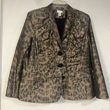 Chicos Bronze Metallic Animal Print Jacket Blazer Lightweight Lined, Size 2 L 