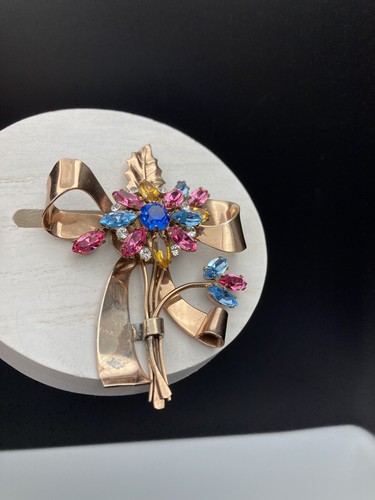 Coro Craft Sterling Signed 1940s Rose-gold Vermeil Brooch 3.25” 29g Adolf Katz - Picture 4 of 14