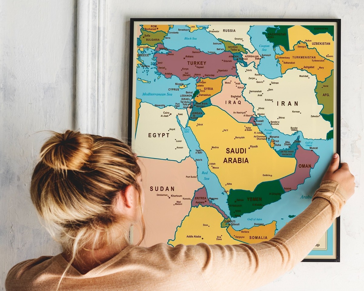 Middle East Map Lebanon Israel Palestine West Bank Syria Iraq Iran