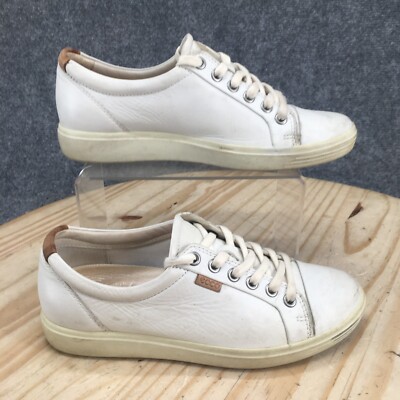 ECCO Shoes Womens Soft Casual Sneakers White Leather Lace Up Low Top  Logo