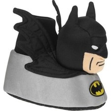Batman Toddler Boy M-7/8 Sock Top Slippers 3-D Head Wings Bat Applique Silver