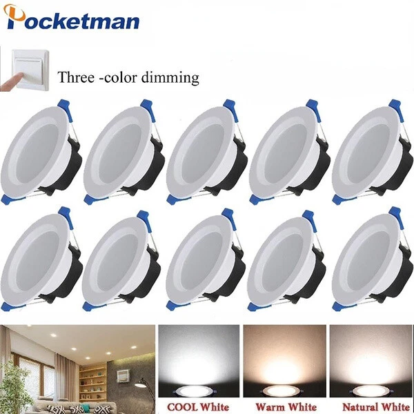 4~10PCS 7W 3Color Dimmable LED Downlight Recessed Ceiling Panel Light 85-265V US - Image 2 of 4