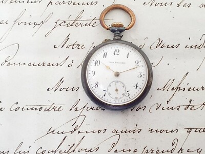 union horlogere gun metal pocket watch