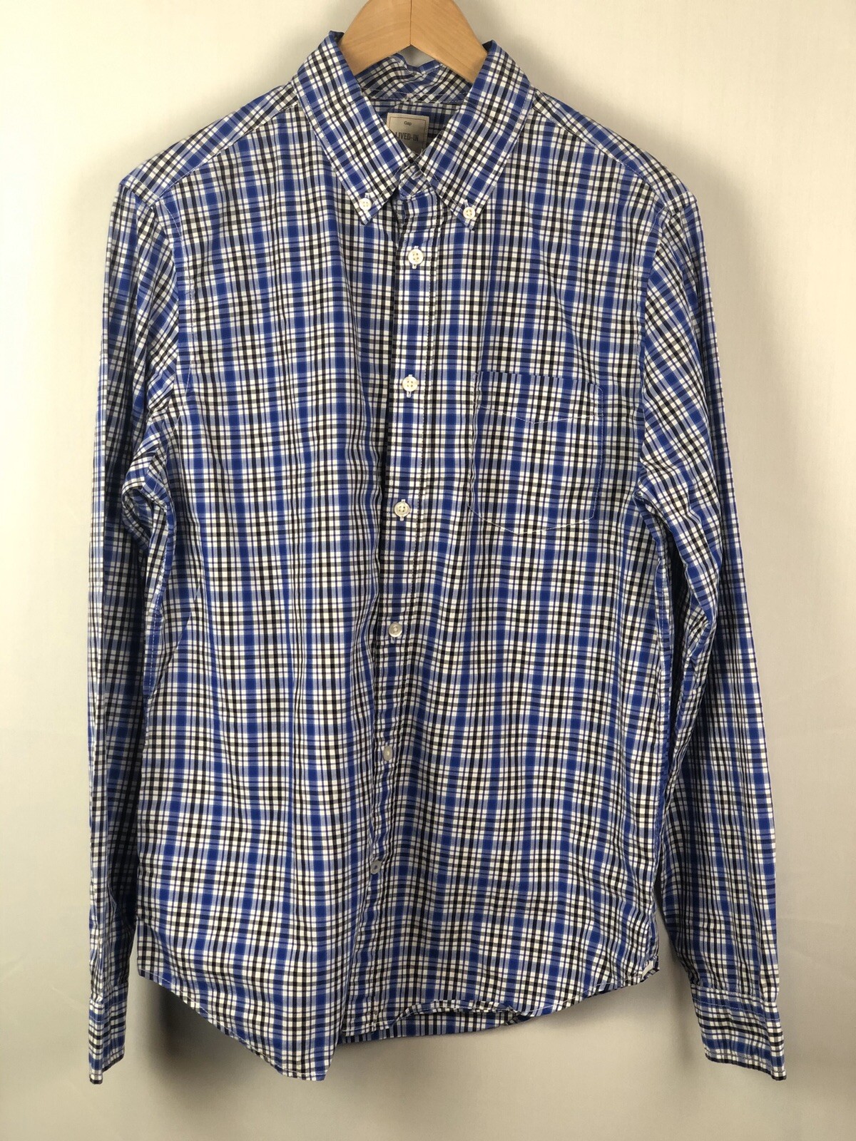 GAP LIVEDIN MENS BUTTON DOWN SHIRT BLUE/BLACK PLAID … Gem