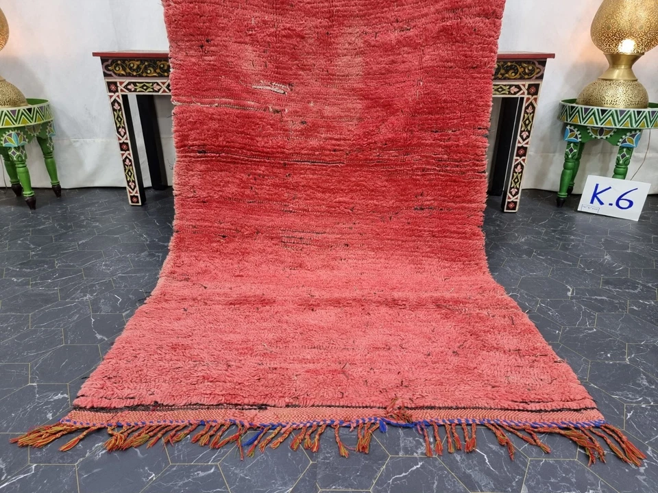 Moroccan Handmade Vintage Rug 3'3''x7' Berber Solid Red Wool Tribal Carpet - Image 4 of 4