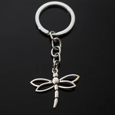 Dragonfly Key Chain Silver Pendant Charm Keychain Insect Lovers Gift 32x27mm
