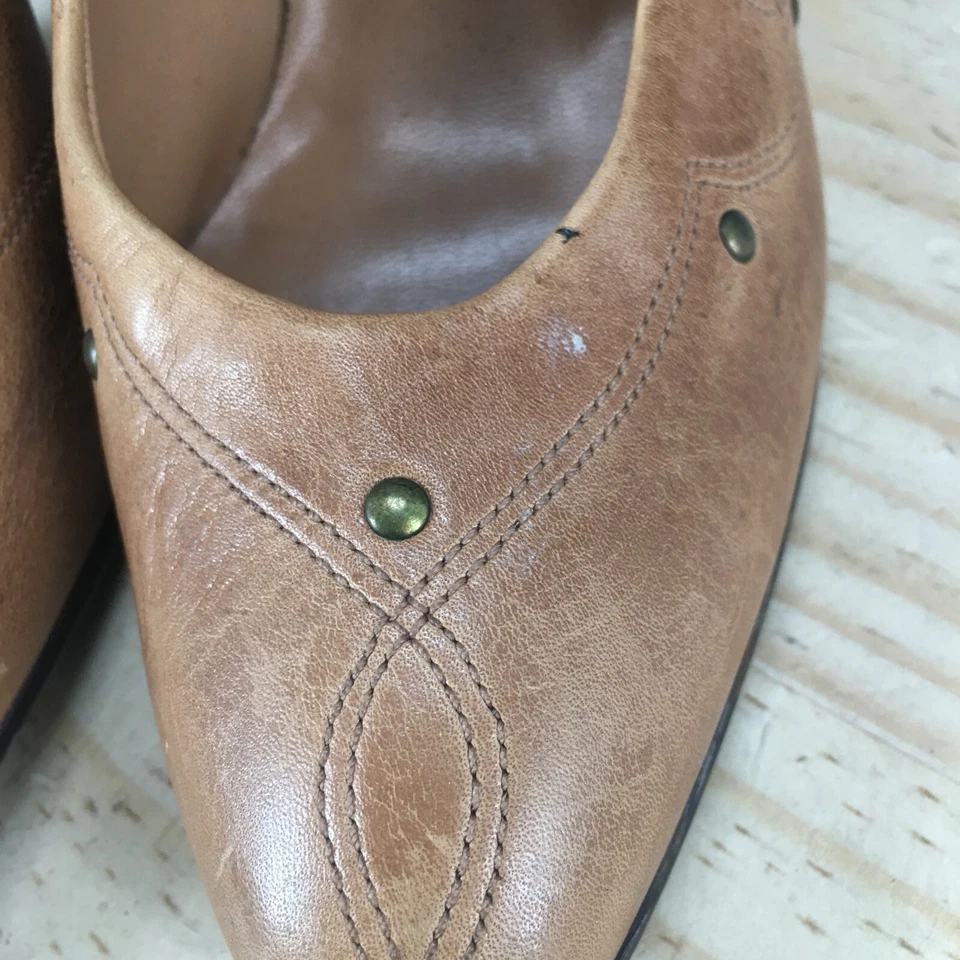 Rush Hour Shoes Womens 7 B High Heels Pumps Slip On Brown Leather Studs Casual - Image 4 of 4