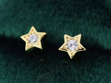 14K Yellow Gold Plated 1.0Ct Round Cut Simulated Diamond Women Star Stud Earring