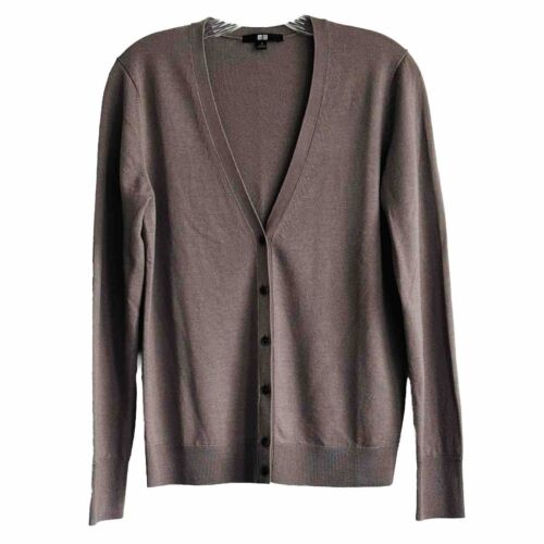 Uniqlo Women’s Lightweight Wool Cardigan v neck Size Small Beige Taupe