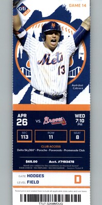Atlanta Braves vs New York Mets 4/26/2017 Full Ticket - Asdrubal Cabrera