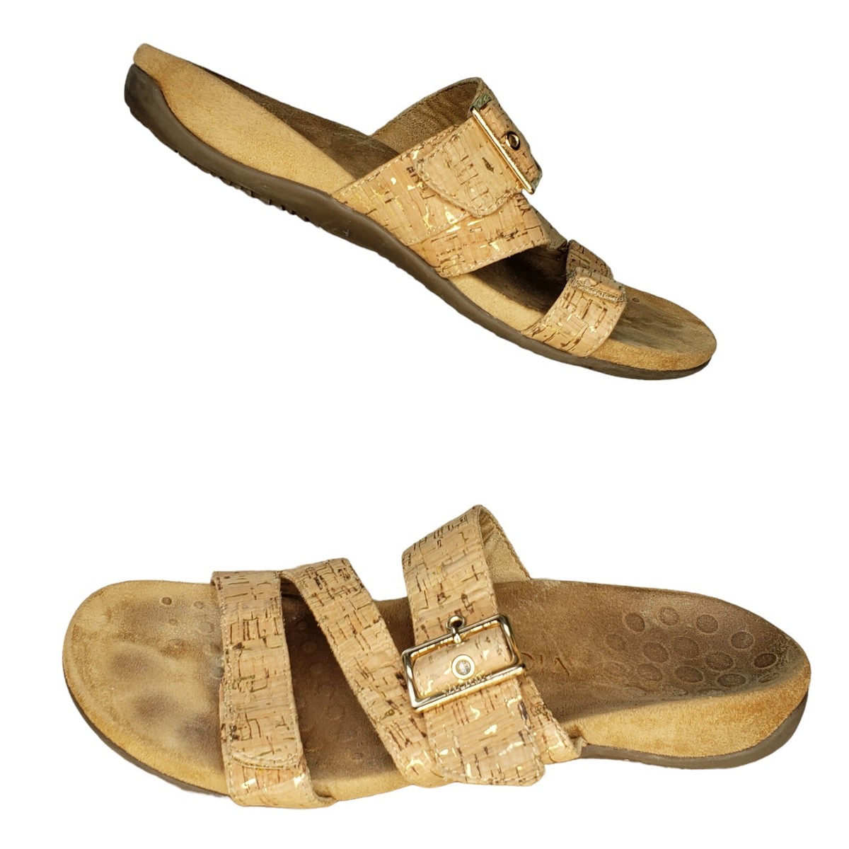 Vionic Skylar Sandals Size Beige Gold Cord Slide Adjustable Straps Comfort
