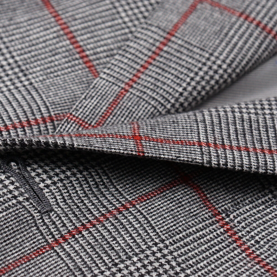 Nuevo con etiquetas $6500 Traje de Lana Cesare Attolini Gris-Rojo Cuadros Super 150s 38 R (UE 48) Foto 2 de 4
