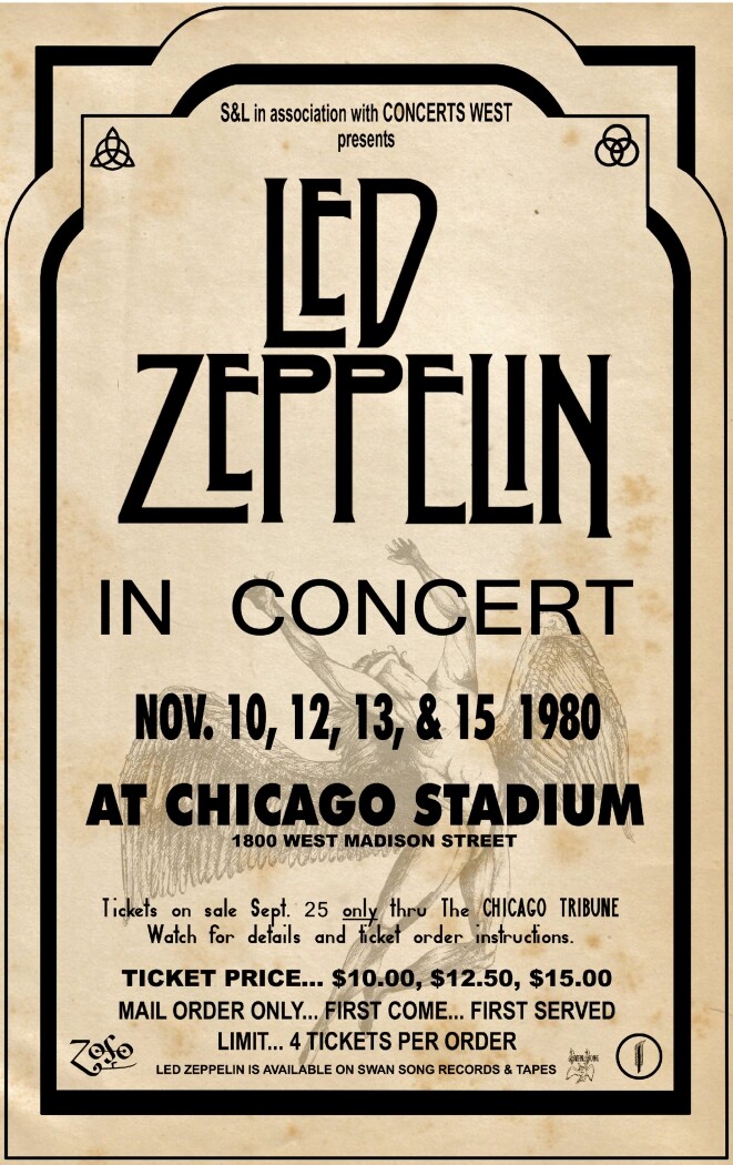 Led Zeppelin 1980 CONCERT POSTER Chicago beautiful! plant, page