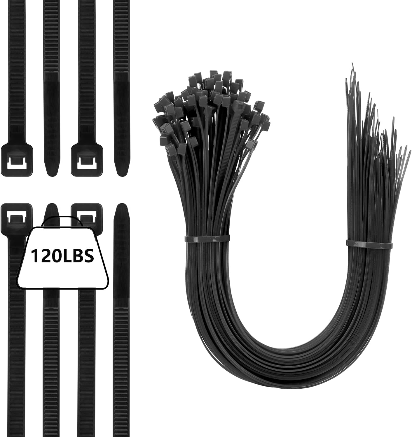 100PCS 20-Inch Heavy Duty Black Zip Ties 120LBS Tensile UV Resistant Self-Locking