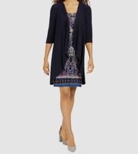 100 R M Richards Women's Blue Scoop Neck Printed Dress Size 6P NO JACKET