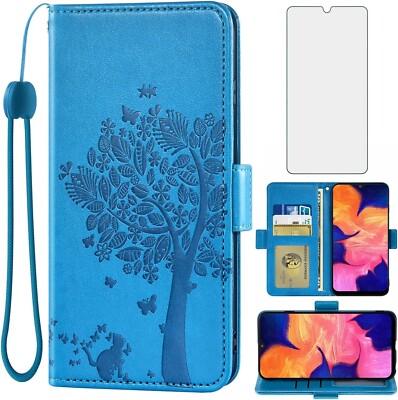Asuwish Wallet Case W/ Tempered Glass Screen Protector for Samsung Galaxy A10