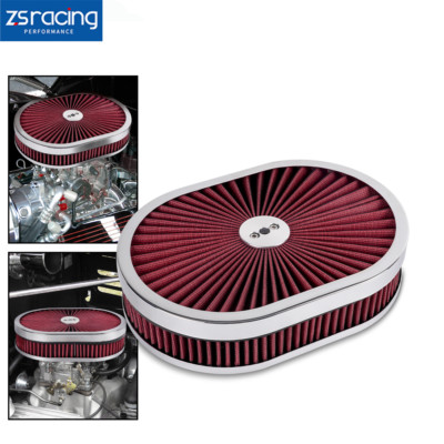 12'' Oval Super flow Thru Air Cleaner Washable For SBC Chevy Ford 5-1/8 Carb Neck