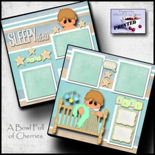 SLEEPY HEAD BABY BOY 2 premade scrapbook pages paper piecing layout CHERRY 0096
