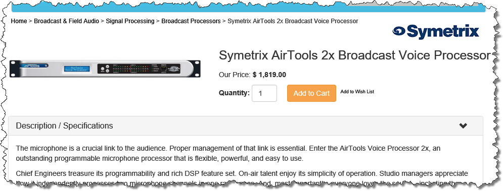 Airtools Symetrix 2X AES Digital Voice Processor Preamplifier Podcast Voiceover