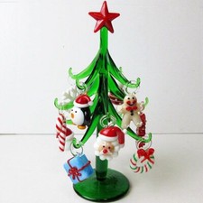 Stained Glass Christmas Tree 12 Hanging Ornament Mini Xmas Green Tree Decoration