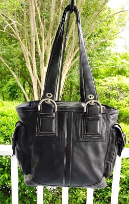 COACH LARGE 10037 Soho Y2K Black Leather Tote/Shoulder Bag | eBay