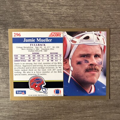 Jamie Mueller Buffalo Bills 1991 Score Football Base #296 NFL