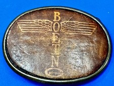 Boeing Airplane Aviation Faux Brown Leather, Brass Tone Oval Vintage Belt Buckle