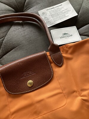 Vintage Longchamp Foldable Tote Bag Purse. Orange. Made In France