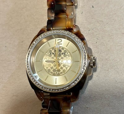 Coach Boyfriend Watch With 34m Golden Face & Brown Tortoise  