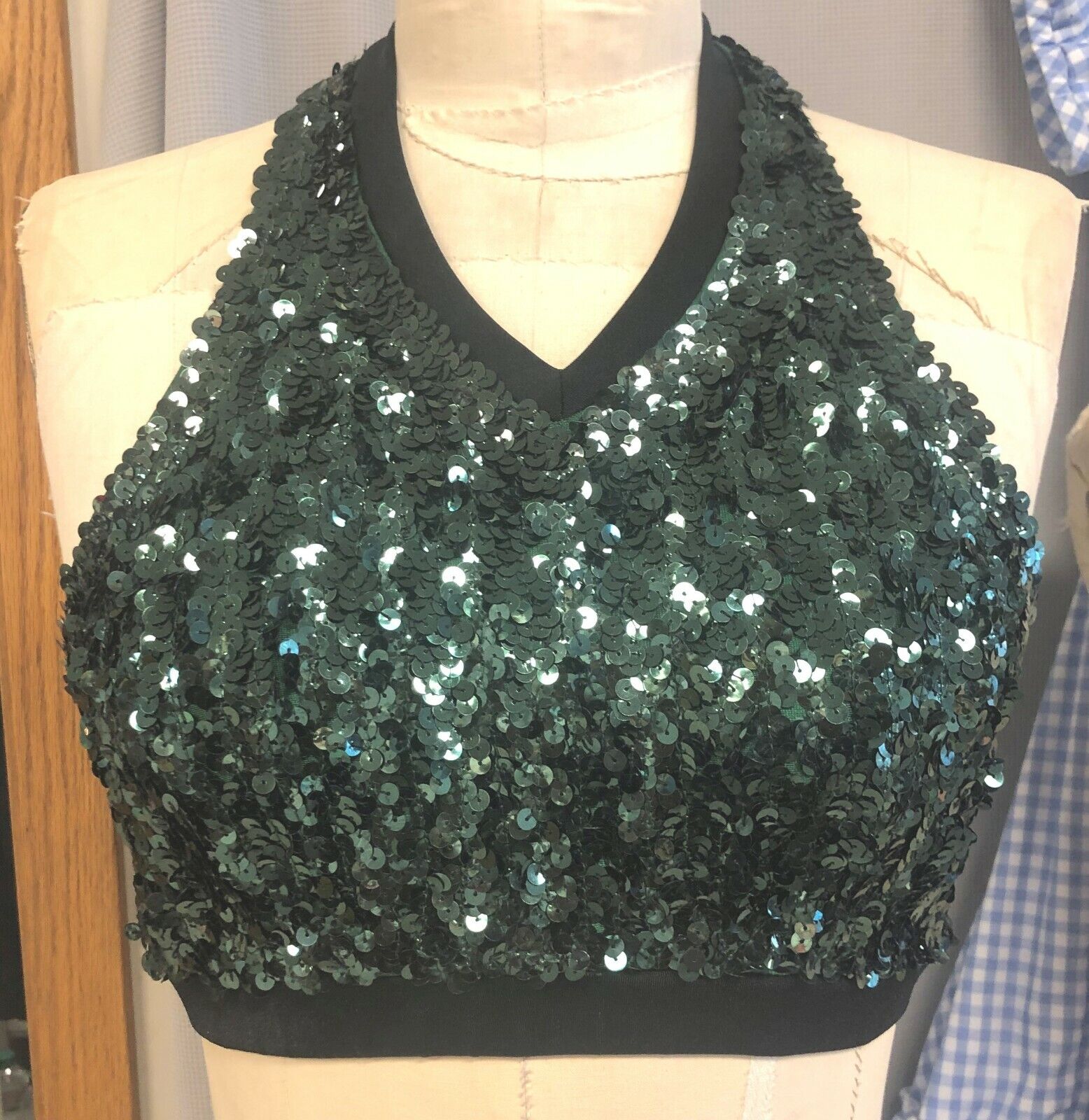 One-of-kind VINTAGE COLLEGIATE GREEN SEQUINED spandex DANCE COST