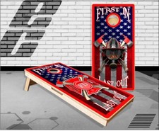 Firefighter First In Flag Cornhole Boards Bean Bag Toss Game