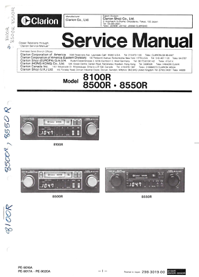 CLARION 8100R, 8500R, 8550R, AM/FM CASSETTE, ORIGINAL SERVICE