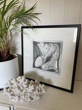 “Quiet Tension” Original Framed Life Study Male Nude. Life Drawing