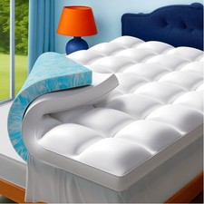 Queen Size Dual Layer 4 Inch Memory Foam Mattress Topper, 2 Inch Co... Fast Ship