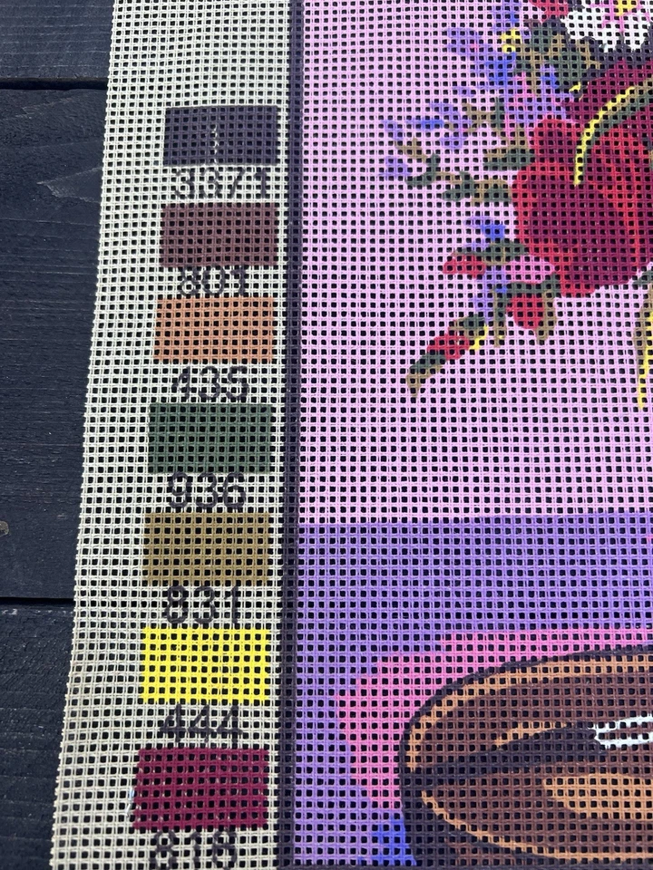 Grafitec NEEDLEPOINT CANVAS Print ROSES In VASE VIOLIN Serigraphy 100% Cotton - Image 3 of 4