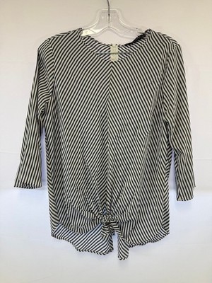 Zara Basic Collection Striped Blouse tie-front detail and a back zipper Size L