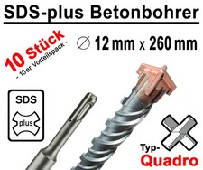 10 Stück SDS-plus Betonbohrer 12 x 260 mm Quadro Bohrer Hammerbohrer Steinbohrer