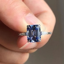 5.00Ct Emerald Cut Natural Blue Tanzanite  Diamond 14K Real White Gold Ring