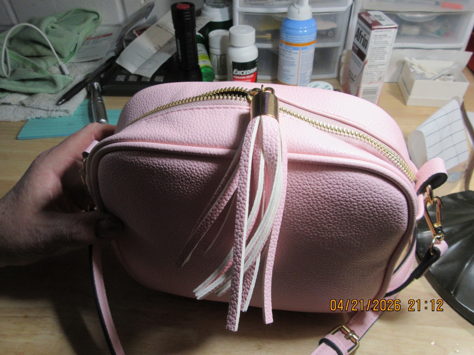 Auth GUCCI Soho Disco Tassel Small Shoulder Bag Crossbody Pink Leather image 8