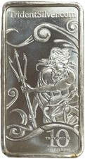 TRIDENT SILVER 10 OZ .999 FINE NEPTUNE GOD OF THE SEA COLLECTOR BAR 81.56 per troy oz