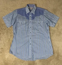 Vintage Kenny Rogers By Karman Shirt Mens 15 3/5 Extra Long Tail White Blue USA