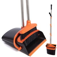 Besen Kehrschaufel Set Haushalt Reinigung BüRo Langem Stiel 140Cm Schwarz Orange