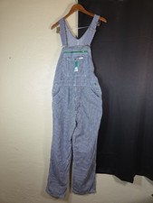 VTG 80's Liberty Mens Bib Overalls Hickory Stripe Green Logo 36x32 Workwear USA
