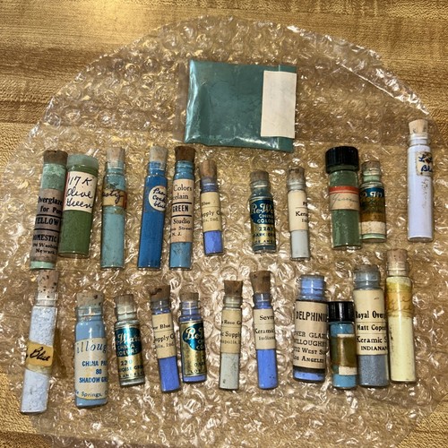 Vintage China Paint Powder Blue Green Overglaze Porcelain Ceramic Supply Vials
