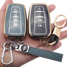 CHENZLIN 2-Pack for Toyota Key Fob Cover with Keychain, TPU Smart Black Blue