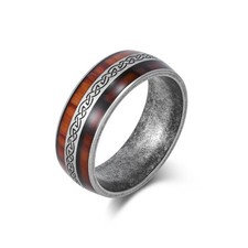 Retro Celtic Knot Wood Wooden Ring Band For Men Stainless Steel Size 7-13
