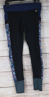 Threads 4 Thought Womens Leggings Medium Black Pattern Side Panel Striped Hem