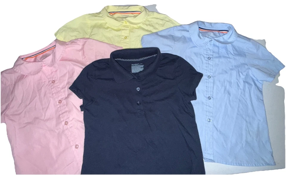 Lote de 4 Uniformes Tops Blusa Cuello Peter Pan Manga Corta Niña Tostadas Francesas Foto 3 de 4